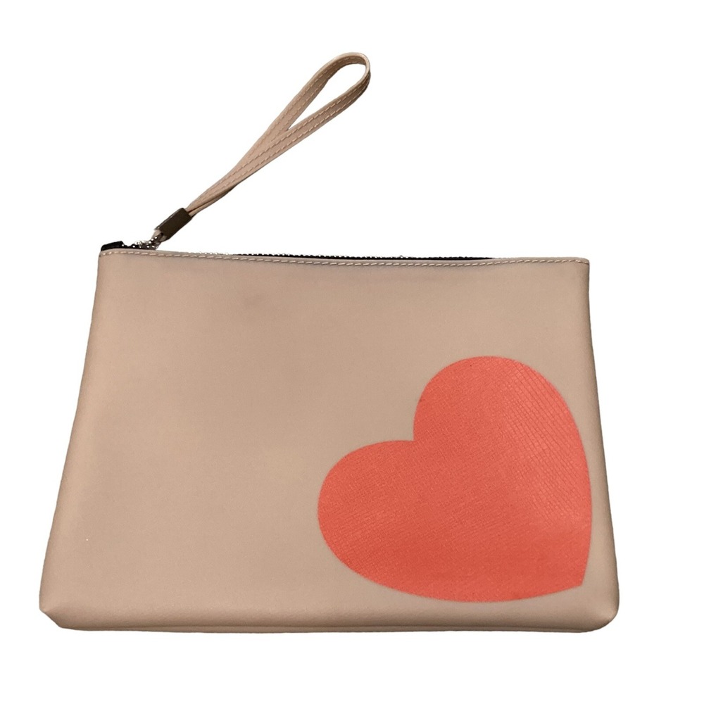 Gianni Chiarini GUM 12" x 9" Clutch Tan Nude Red Heart Hand Bag Italy PVC